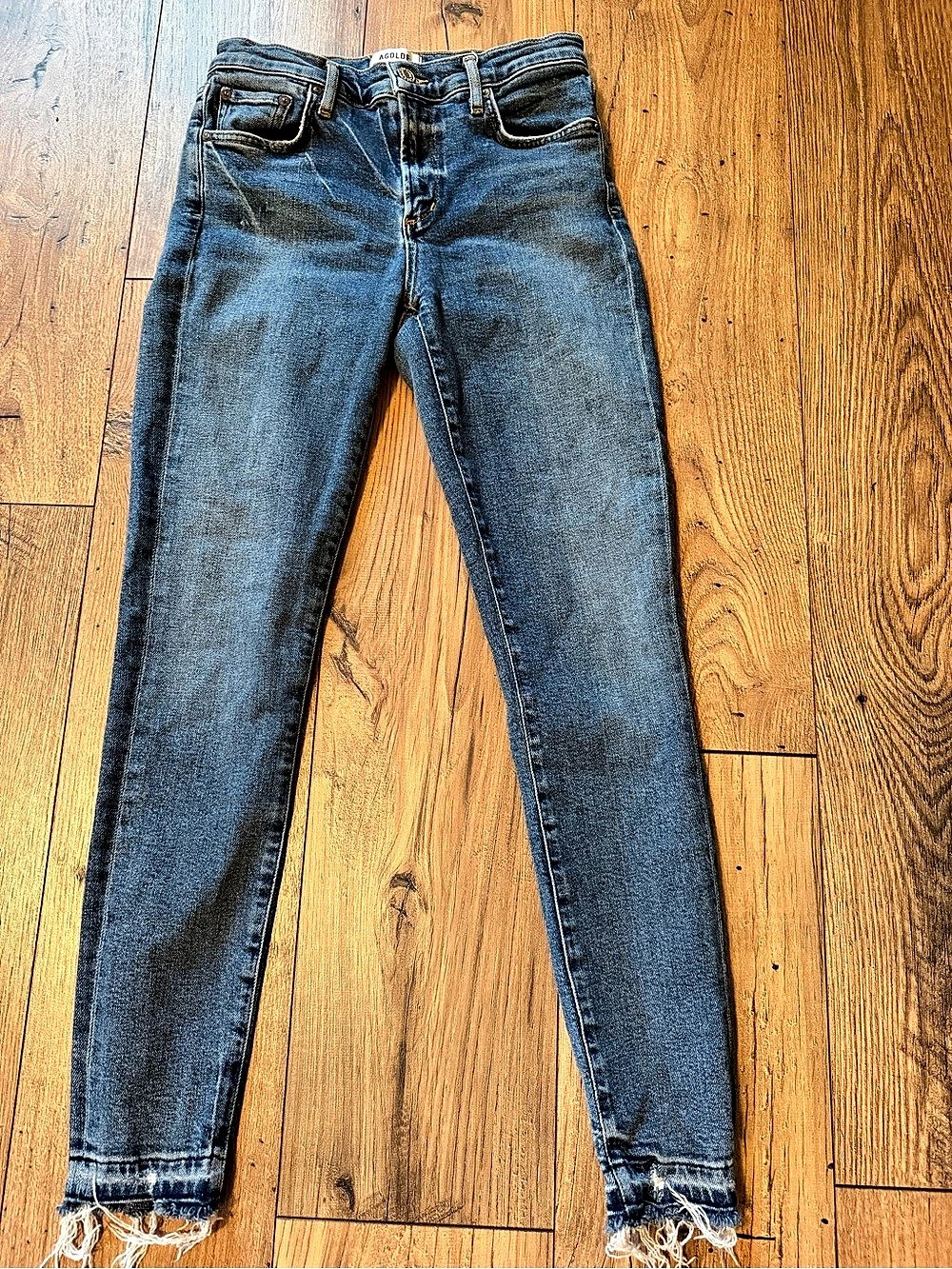 AGOLDE Sophie High Rise Skinny Crop Jeans Medium Wash Raw Hem Size 26